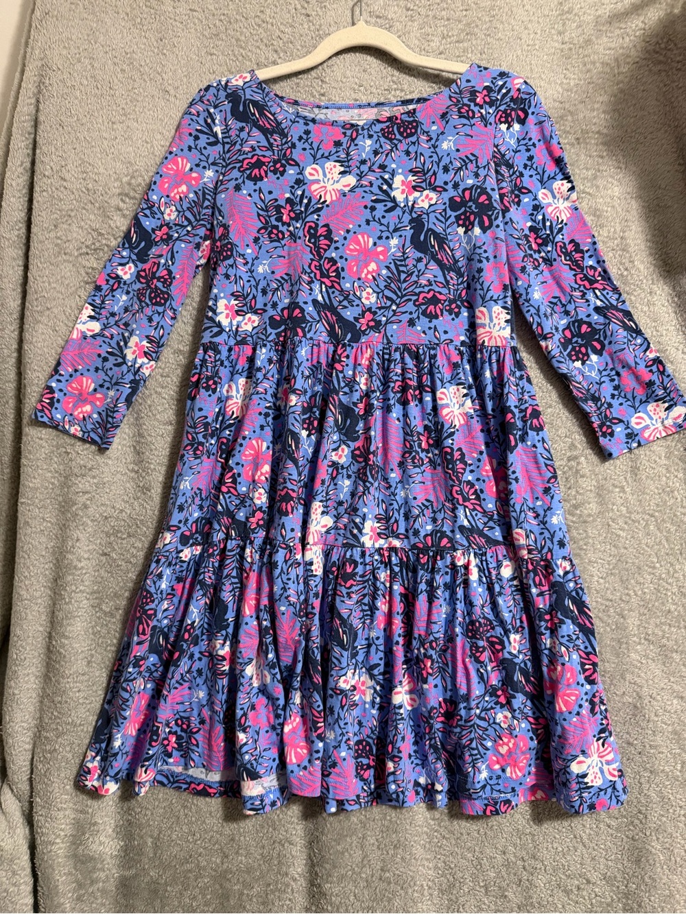 Girls' Blue Floral Tiered Dress - Brand Not Visible
